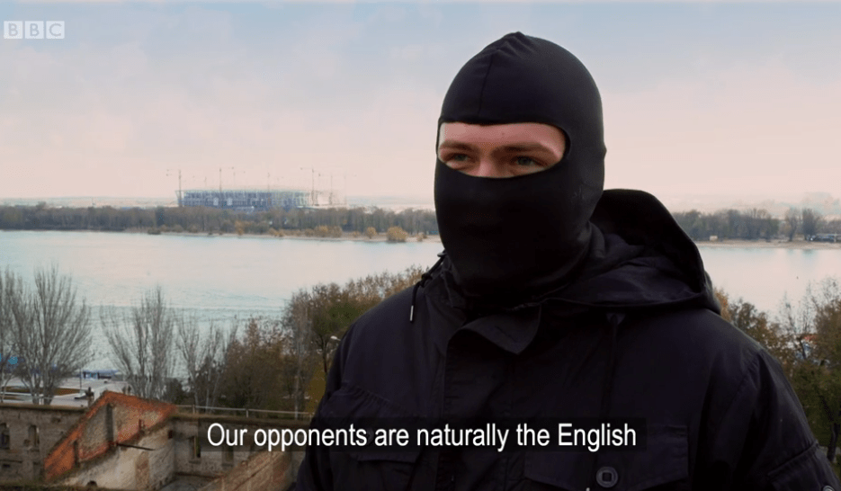 A balaclava-clad Rostov hooligan admitted they target English fans