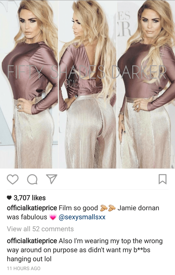 Katie shared the snap of her red carpet outfit