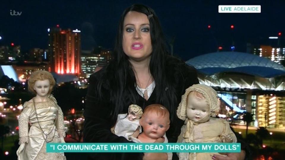  Karina Eames appeared with her dolls via a live video link