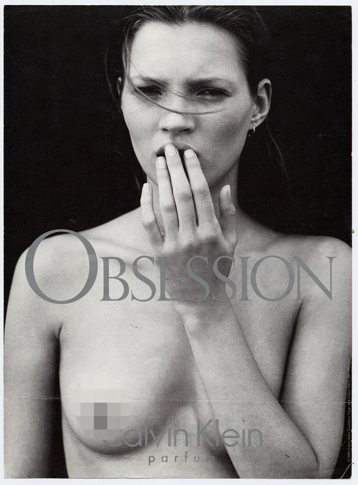  Mossy models the topless look for Calvin Klein