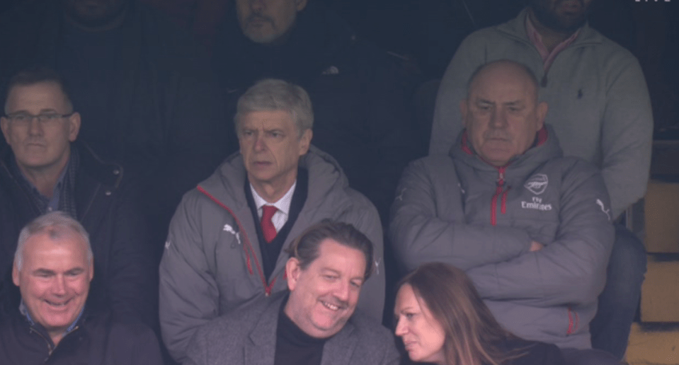  Arsene Wenger looks glum in the stands at Stamford Bridge