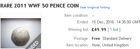  WWF coins go for up to £50 on eBay