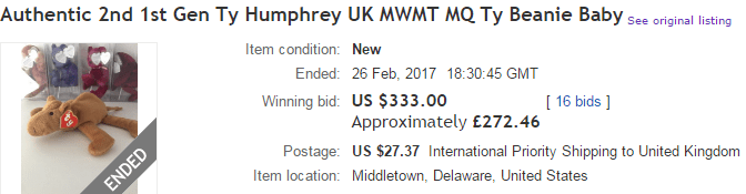  This Humphrey attracted 16 bids, with the successful bidder paying approximately £272