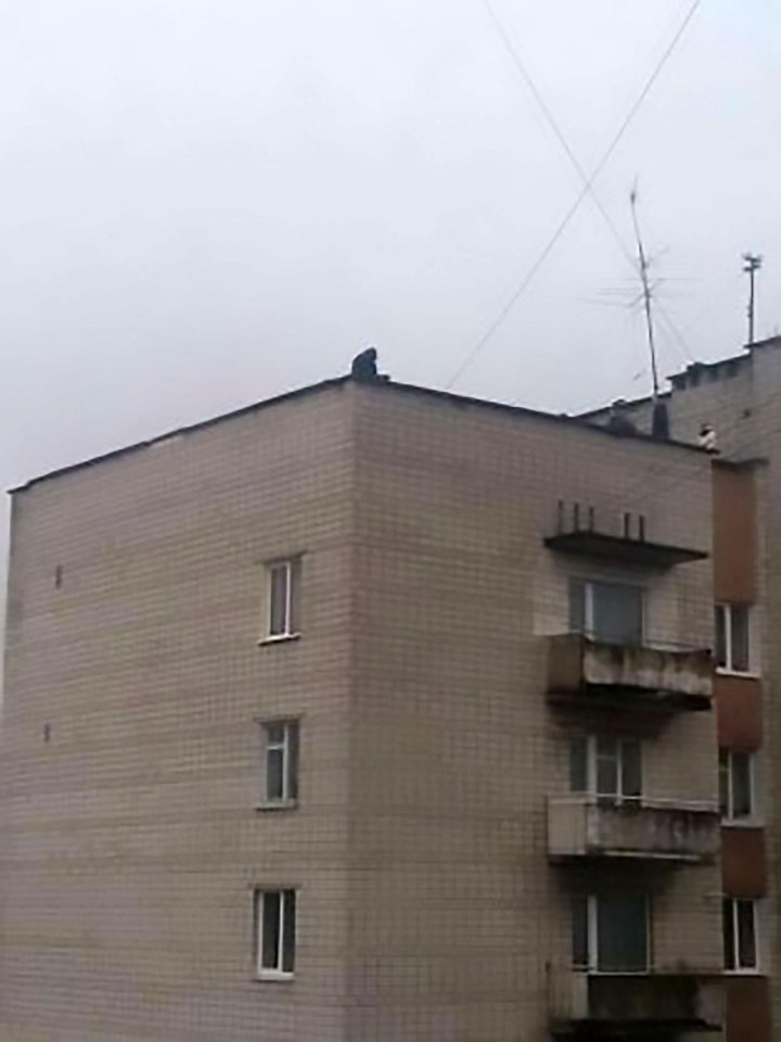 The teen is seen at the top of the building during the stand-off