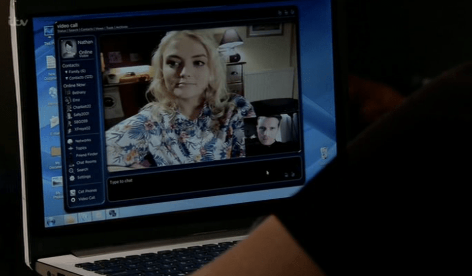 Corrie's Bethany Platt chats to Nathan online to wish him goodnight