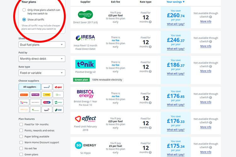 Once you untick the automatic button the top left hand corner then you get to see ALL the tariffs available