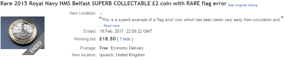  Despite The Royal Mint confirming that the £2 Navy coins do not contain an error, they can still fetch around £20 on eBay