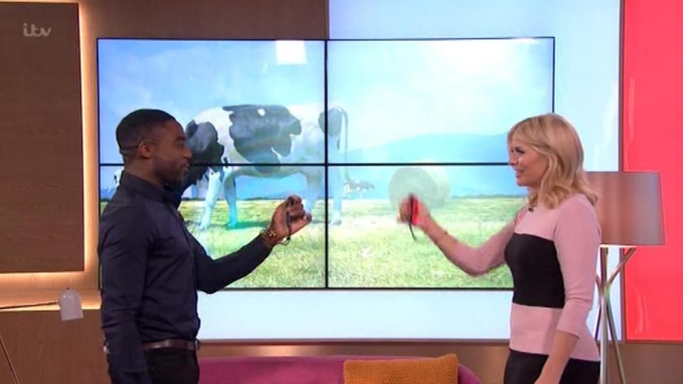  Holly Willoughby and Ore Oduba milked a virtual cow on This Morning