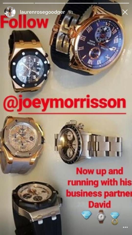  Lauren shared pictures of the designer watches her boyfriend will be flogging to his followers