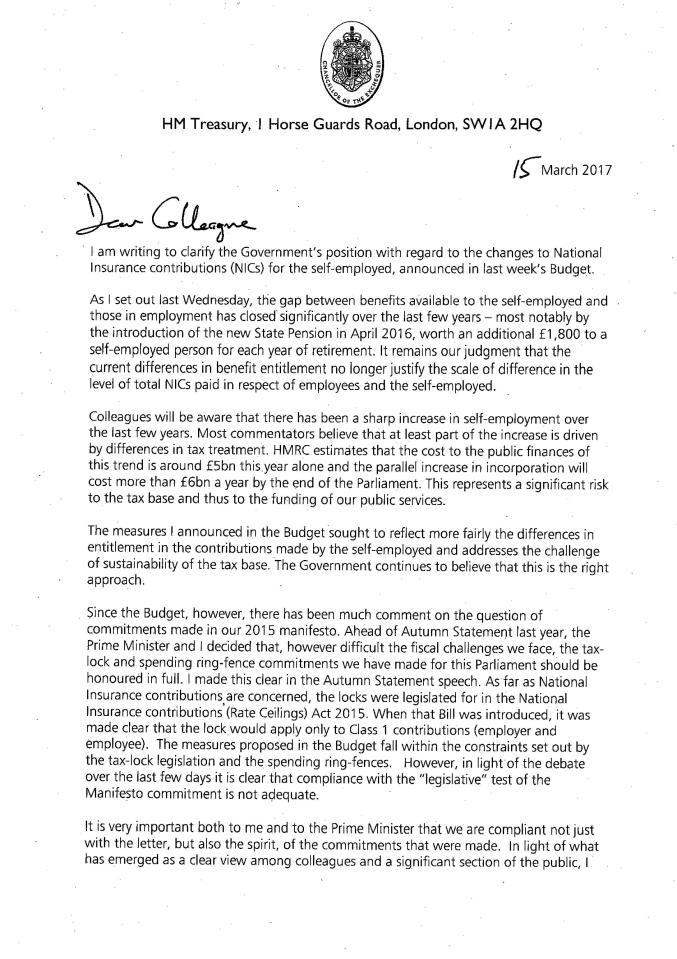  Philip Hammond's letter confirming the climbdown