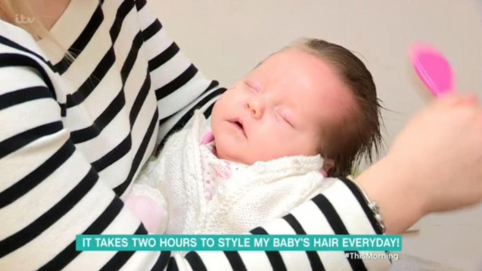  Kayley spends two hours a day styling her daughter's locks and revealed the baby enjoys having a blow dry