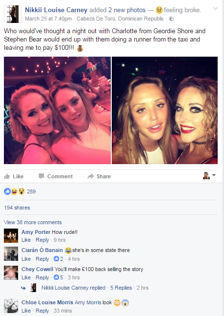  Nikki Carney hit out at Stephen Bear and Charlotte Crosby on Facebook