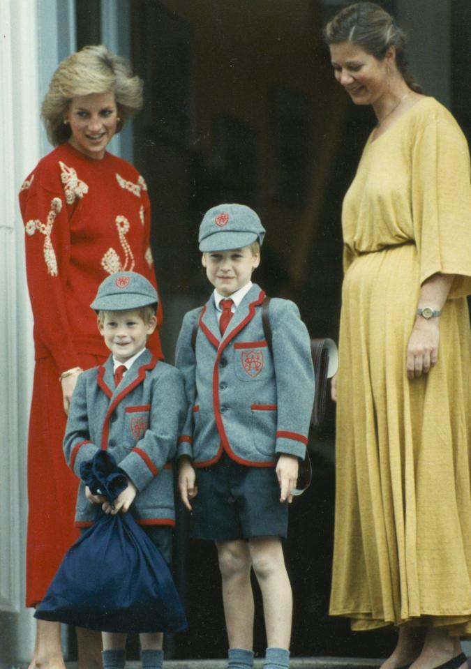  William is pictured with mum Diana and brother Harry on the younger prince's first day at Wetherby School in 1989