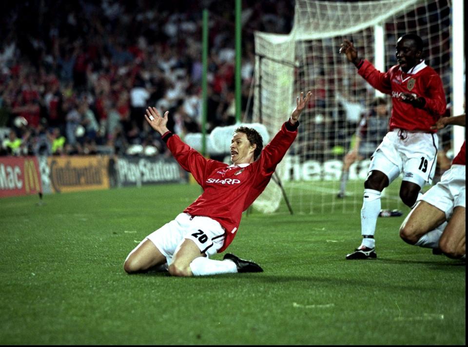 Ole Gunnar Solskjaer celebrates after he wins the Champions League final