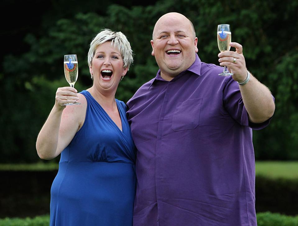  Adrian Bayford celebrates winning the jackpot with then wife Gillian in 2012