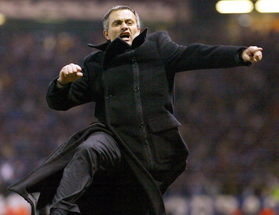 Jose Mourinho famously celebrates Porto's triumph over Manchester United