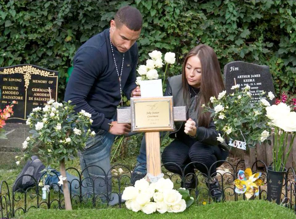  Jake Livermore and his partner Danielle at Jake Jr's grave