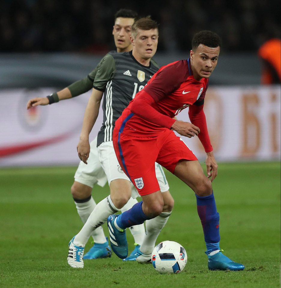 Dele Alli in action during Englands 3-2 friendly win last March 