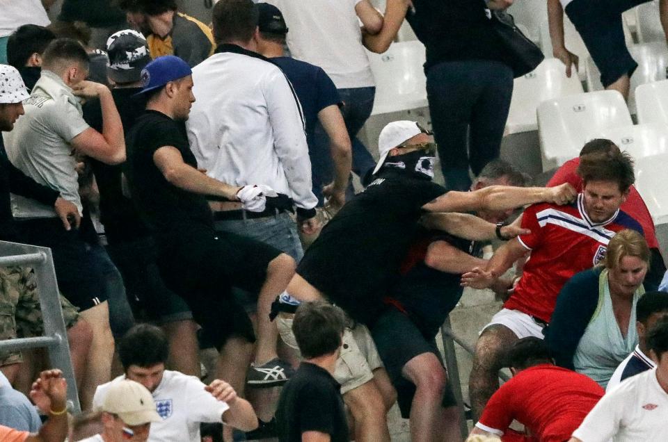  Russia fans charge at England supporters during Euro 2016