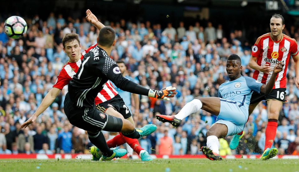 Kelechi Iheanacho fires for goal against Sunerland at The Etihad