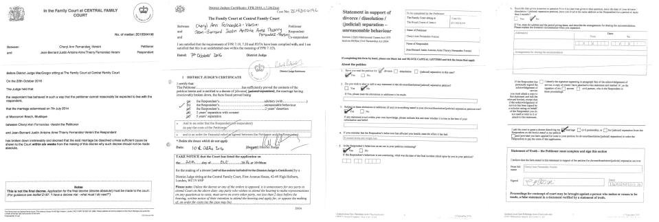  The divorce papers were later revealed - and included Cheryl's claims that JB was to blame for her dramatic weight loss