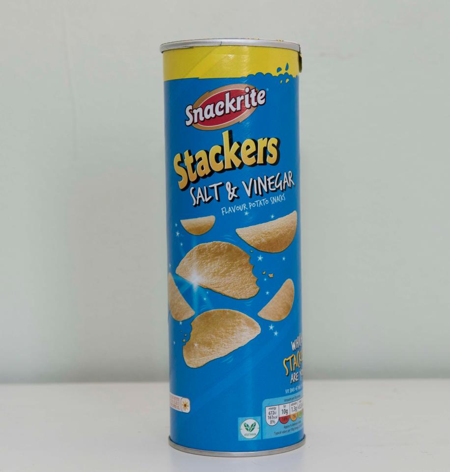  A 165g canister of Snackrite Stackers is 89p