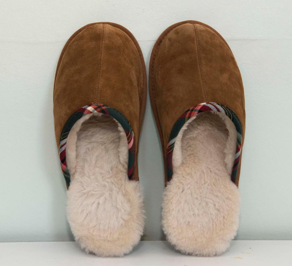  A much cheaper alternative are the men’s check sheepskin slippers, recently sold at Aldi for just £14.99