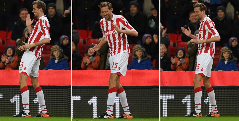  Crouch brought back his robot celebration for his landmark 100th Premier League goal in the seventh minute of the 1-1 draw against the Toffees last month