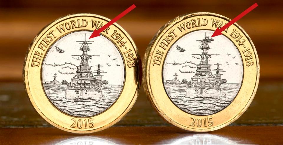  Experts speculated that two versions of the Navy £2 coin were produced - one with a flag on the mast and one without