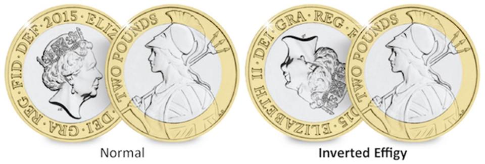  Just 1 in around 200 Britannia £2 coins show the Queen’s head rotated clockwise by around 150 degrees