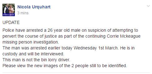  Corrie's mum, a Scottish police officer, posted an updated about the arrest on Facebook