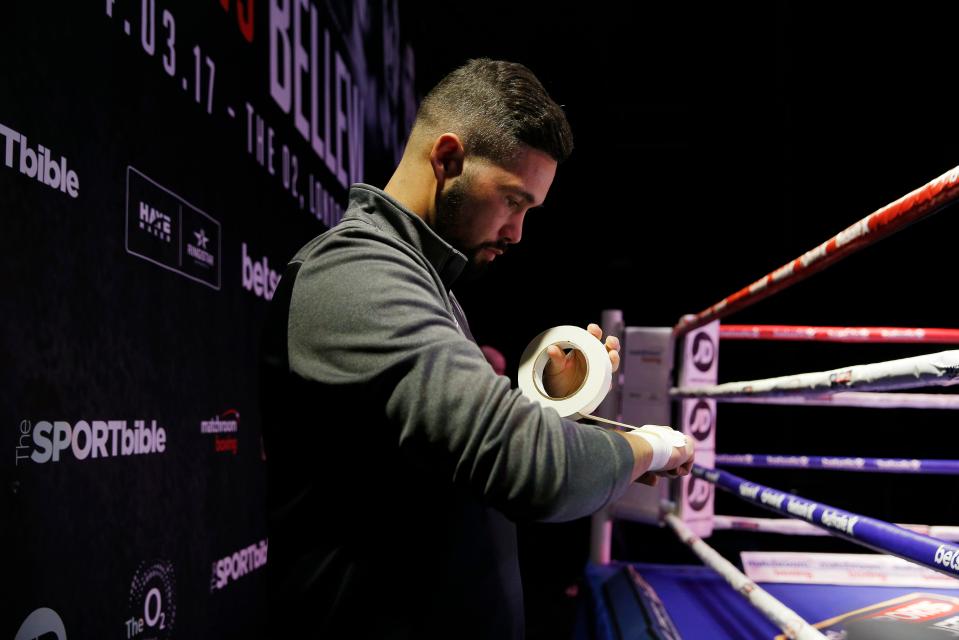  Tony Bellew looked incredibly relaxed as he strapped his gloves before heading into the ring