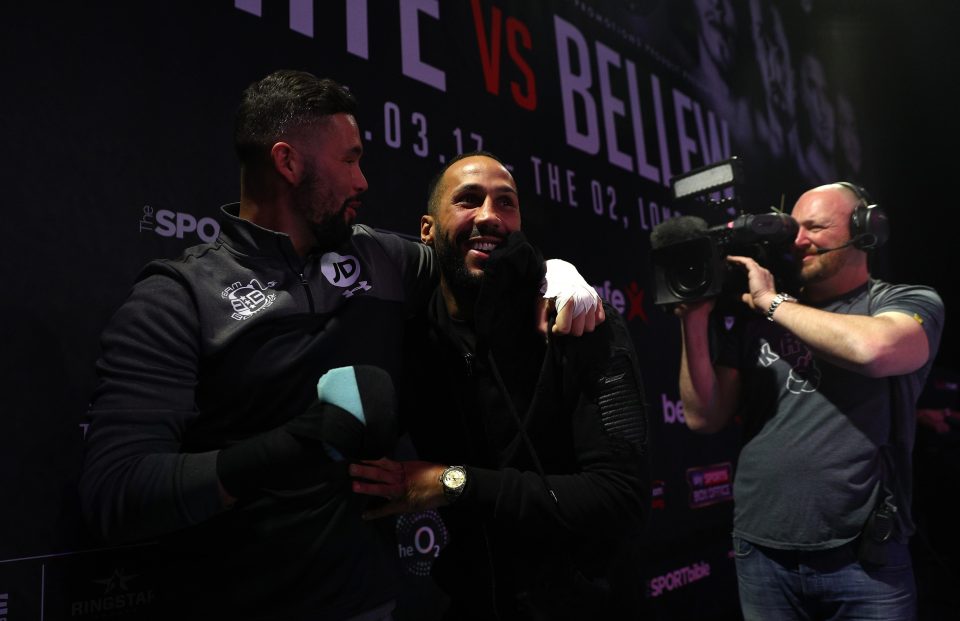  Tony Bellew was all smiles as he hugged his trainer Dave Caldwell