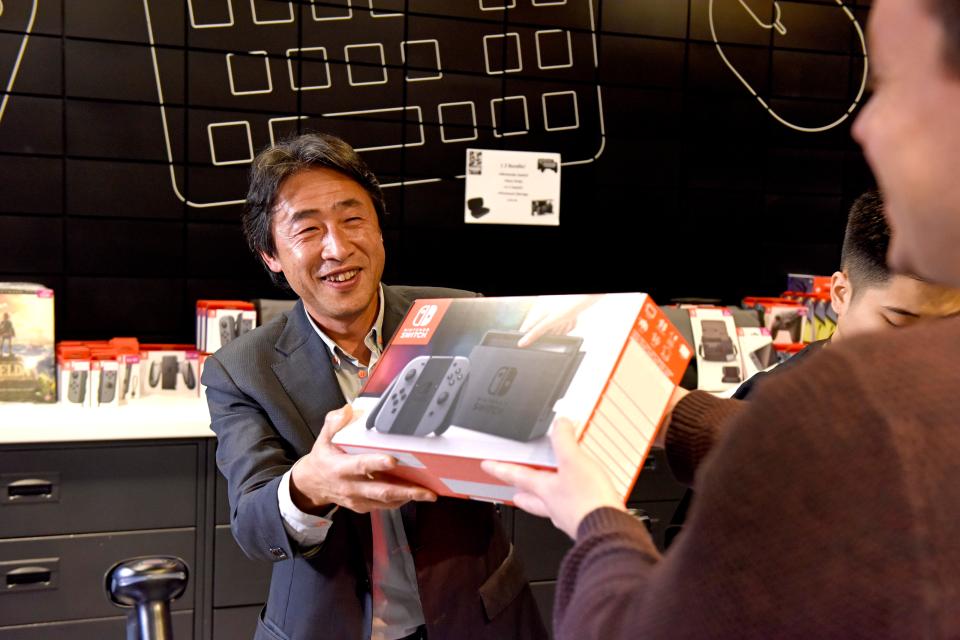  Satoru Shibata, President of Nintendo Europe, at the GAME store in Wardour Street, London to launch the highly anticipated Nintendo Switch