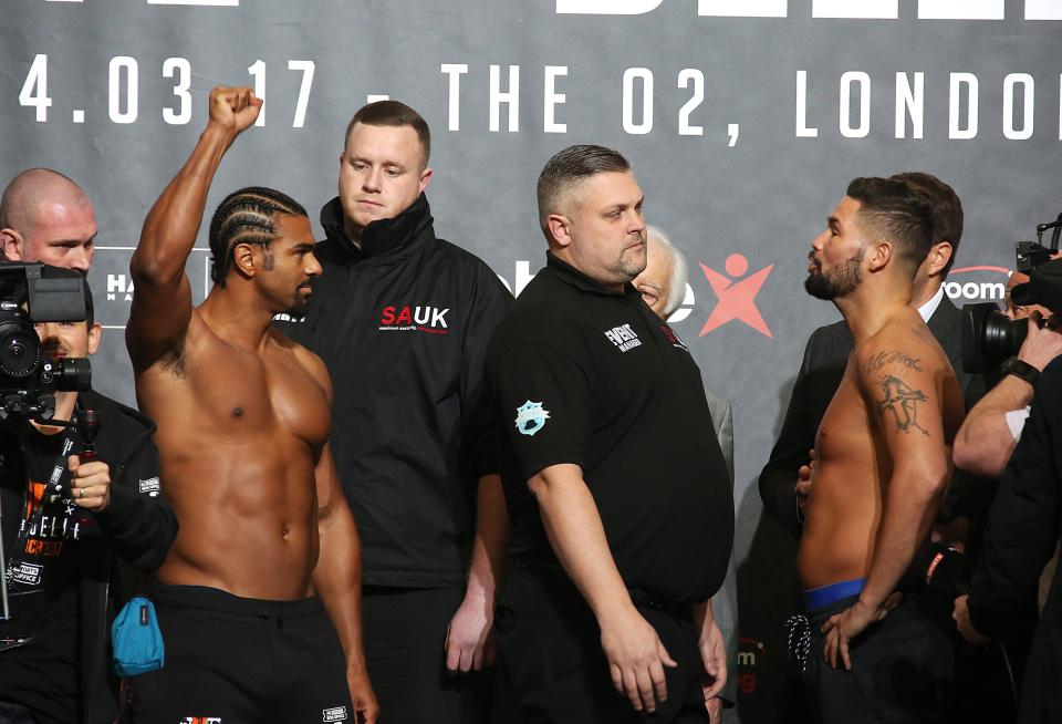  David Haye (right) and Tony Bellew (left) will go head to head on Saturday night