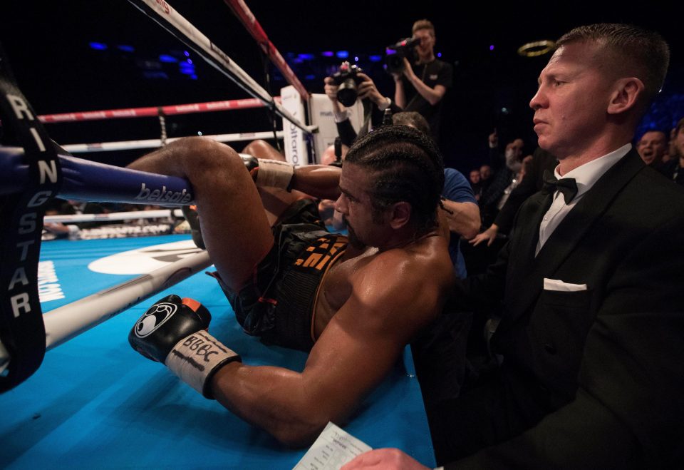  David Haye was sent crashing through the ropes by Tony Bellew