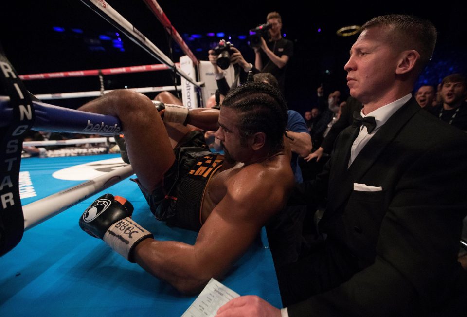  In the 11th round David Haye was sent crashing through the ropes by Tony Bellew, and it was a matter of seconds before the fight was stopped