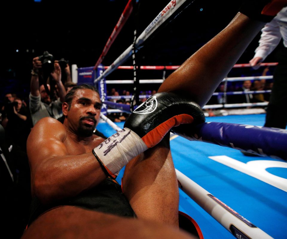  David Haye's corner threw the towel in after he plunged through the ropes