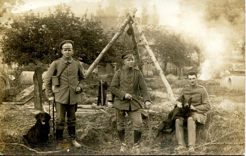  Medical officer Robert, centre, poses with comrade and their dogs