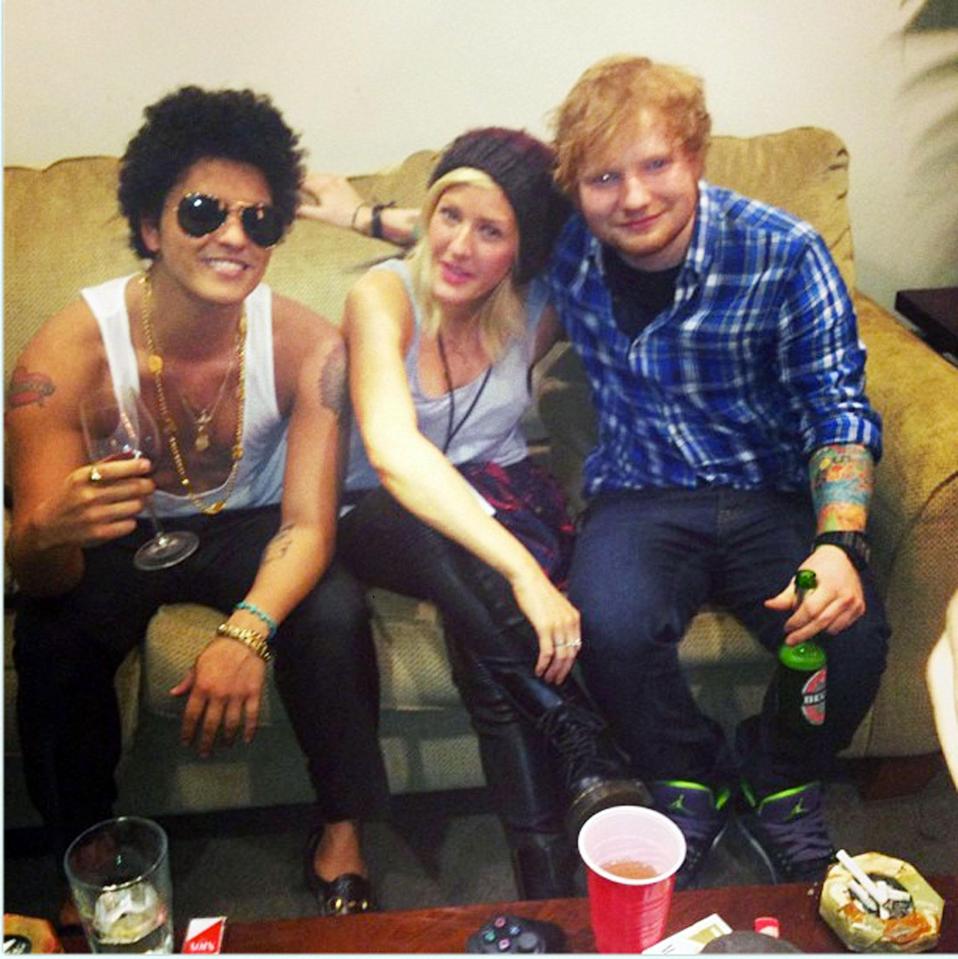  Ed with Bruno Mars and Ellie Goulding backstage