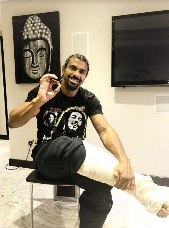  David Haye giving the a-okay while recovering from Achilles reattachment surgery