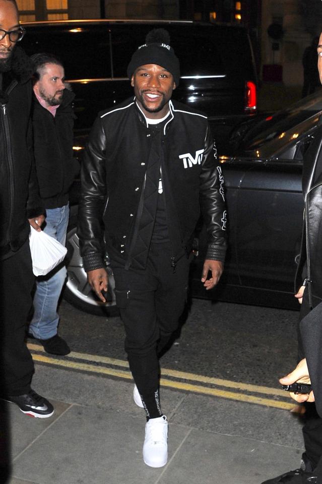 Floyd Maweather was seen leaving a London hotel on Monday night as he continues his UK tour