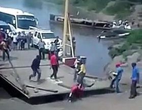 An impatient passenger paid the price after stepping off a ferry too early and falling under the boat 