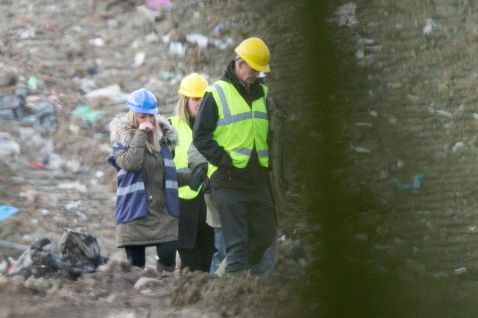 Corrie's stepmum Trisha looked tearful as she walked round the landfill site