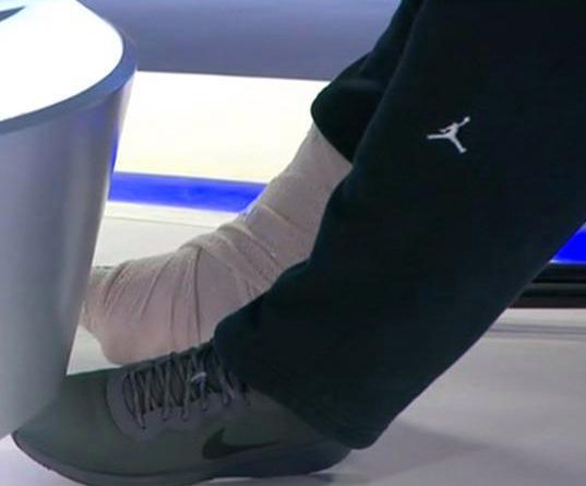  Haye's badly-damaged right Achilles was on show tonight in an interview with Sky Sports News