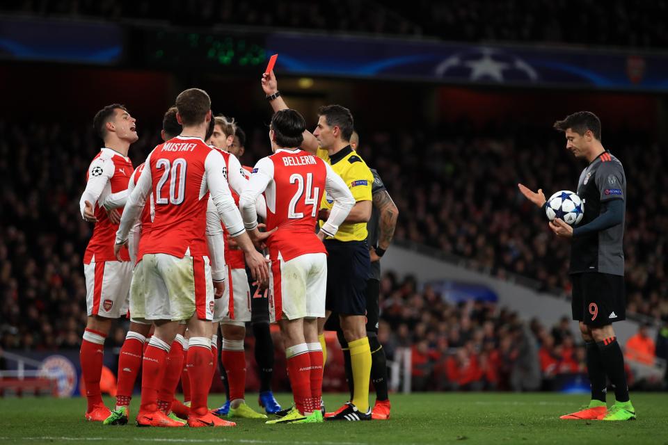 Koscielny was shown a straight red card after some initial confusion