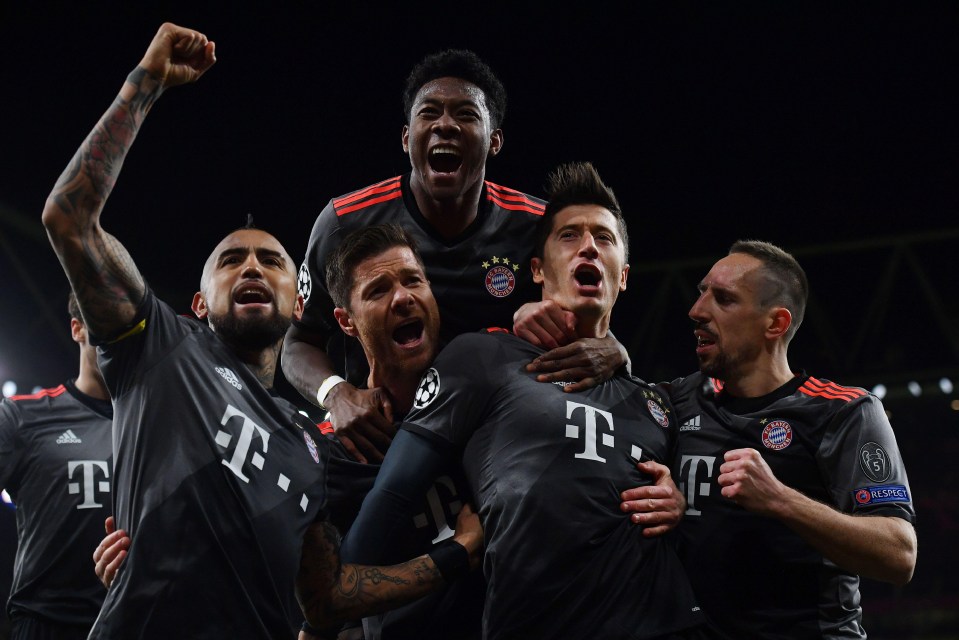 Bayern Munich players celebrate another thumping win over Arsenal