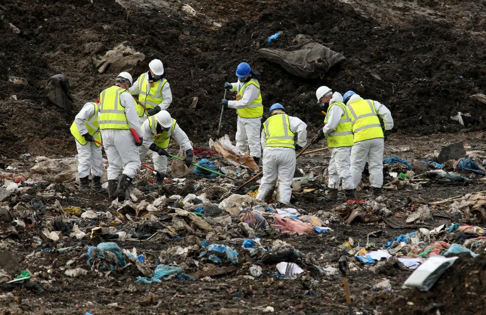  Investigators are going through the rubbish by hand in search of clues as to Corrie's whereabouts