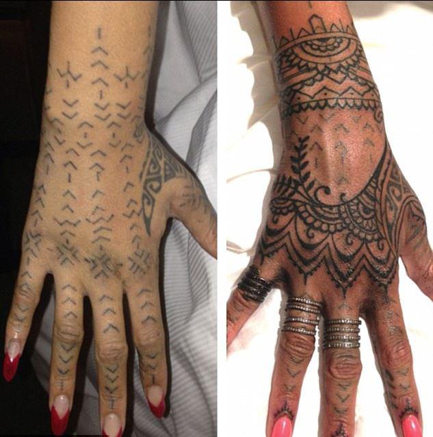  Rihanna's hand tattoo, before and after