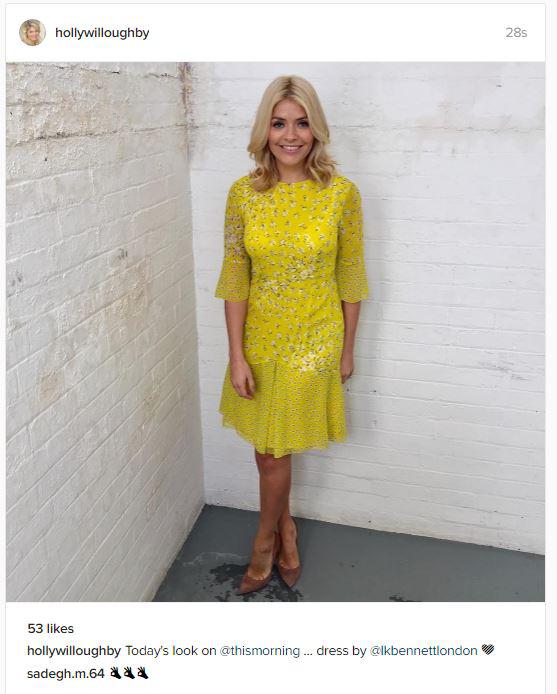  Holly Willoughby poses next to a mysterious stain